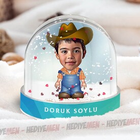 Kovboy Çocuk Karikatürlü Kar Küresi - Thumbnail