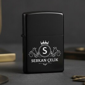 Kral Arkadaşa Hediye Tasarım Metal Siyah Çakmak - Thumbnail