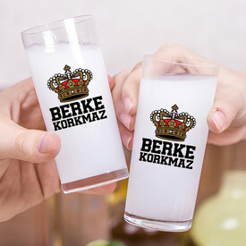 Kral Tacı İsim Yazılı Hediyelik İkili Rakı Bardağı Seti - Thumbnail