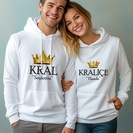 Kral ve Kraliçe Kapşonlu Sevgili Sweatshirt - Thumbnail