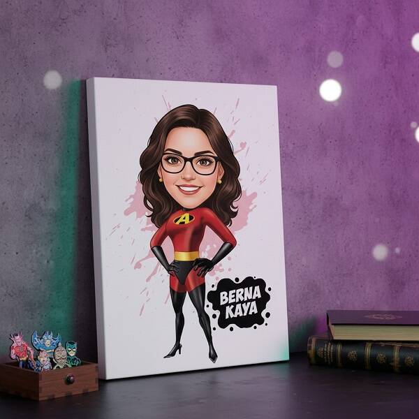 Küçük Sevimli Kahraman Kız Karikatürlü Kanvas Tablo