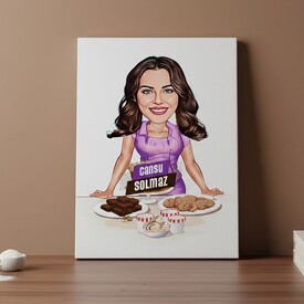  - Kurabiye Ustası Kadın Karikatürlü Kanvas Tablo