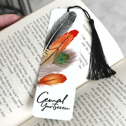 Kuş Tüyü Tasarımlı İsimli Kitap Ayracı - Thumbnail