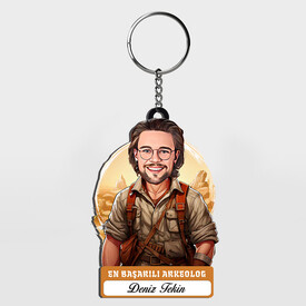  - Hediyelik - Erkek Arkeolog Karikatürlü Anahtarlık