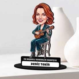 Mandolin Sanatçısı Müzisyen Kadın Karikatürlü Biblo - Thumbnail