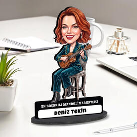  - Mandolin Sanatçısı Müzisyen Kadın Karikatürlü Biblo