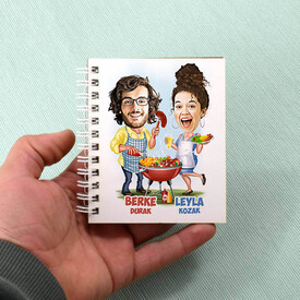 Mangal Keyfi Yapan Çiftler Karikatürlü Defter - Thumbnail