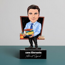  - Mavi Gömlekli Öğretmen Karikatürlü Biblo