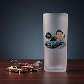 Mavi Klasik Araba ve Ben Karikatürlü Rakı Bardağı - Thumbnail