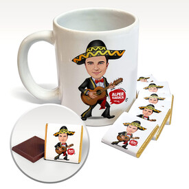 Meksikalı Erkek Karikatürlü Kupa ve Çikolata - Thumbnail