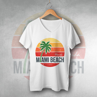 Miami Beach Tasarım Tişört - Thumbnail