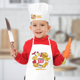 Minik Şef İsme Özel Şapkalı Mutfak Önlüğü - Thumbnail