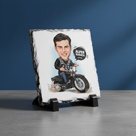  - Motor Sever Erkek Karikatürlü Taş Baskı