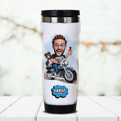  - Motorcu Karikatürlü Termos Bardak