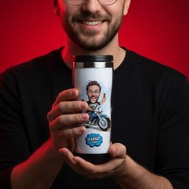  - Motorcu Karikatürlü Termos Bardak