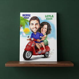  - Motorum Sen ve Ben Karikatürlü Kanvas Tablo