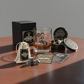  - Motosikletli ve Köpekli Karikatürlü Viski Kadehi Seti