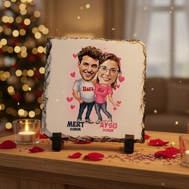  - Mutlu Aşıklar Karikatürlü Taş Baskı