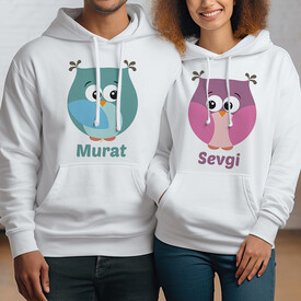 Mutlu Baykuşlar Kapşonlu Sevgili Sweatshirt - Thumbnail