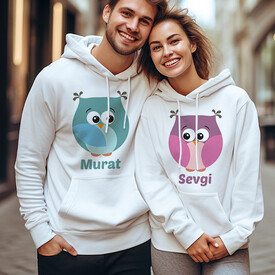 Mutlu Baykuşlar Kapşonlu Sevgili Sweatshirt - Thumbnail