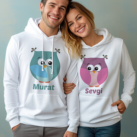 Mutlu Baykuşlar Kapşonlu Sevgili Sweatshirt - Thumbnail