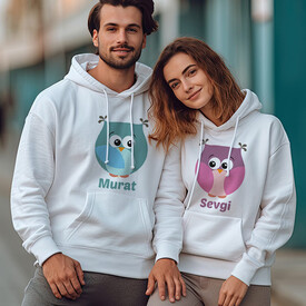  - Mutlu Baykuşlar Kapşonlu Sevgili Sweatshirt