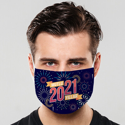 Mutlu Yıllar 2021 Yılbaşı Ağız Maskesi - Thumbnail