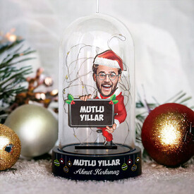 Mutlu Yıllar Mesajlı Noel Baba Karikatürlü Fanus Biblo - Thumbnail