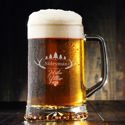 Mutlu Yıllar Tasarımlı İsimli Bira Bardağı - Thumbnail