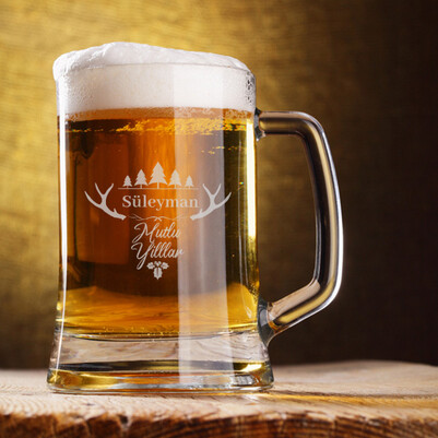 Mutlu Yıllar Tasarımlı İsimli Bira Bardağı - Thumbnail
