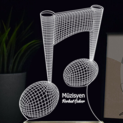 Müzik Notası Tasarımlı 3D Led Lamba - Thumbnail