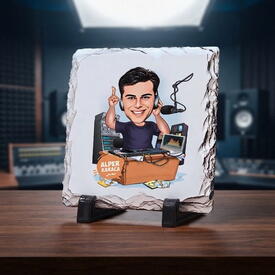  - Müzik Tutkunu Erkek Karikatürlü Taş Baskı