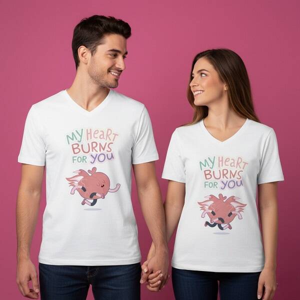 My Heart Burns For You Sevgili Tişörtleri