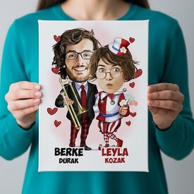  - Neşeli Çiftler Karikatürlü Kanvas Tablo