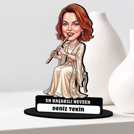 Neyzen Sanatçısı Müzisyen Kadın Karikatürlü Biblo - Thumbnail