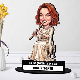 Neyzen Sanatçısı Müzisyen Kadın Karikatürlü Biblo - Thumbnail