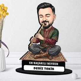 Bas Gitarist Müzisyen Erkek Karikatürlü Kanvas Tablo - Thumbnail