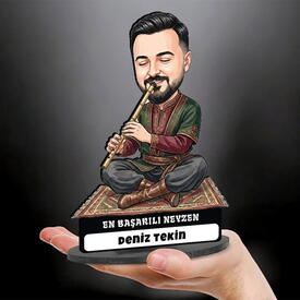 Bas Gitarist Müzisyen Erkek Karikatürlü Kanvas Tablo - Thumbnail