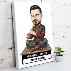  - Neyzen Ustası Müzisyen Erkek Karikatürlü Kanvas Tablo