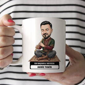  - Neyzen Ustası Müzisyen Erkek Karikatürlü Kupa Bardak