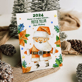 Noel Baba Tasarımlı Mesajlı Kartpostal - Thumbnail