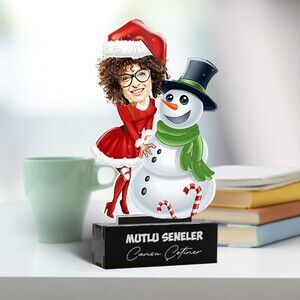 Noel Kız ve Kardan Adam Karikatürlü Biblo - Thumbnail