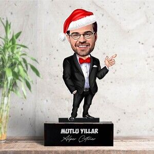 Noel Şapkalı Adam Yılbaşı Karikatürlü Biblo - Thumbnail