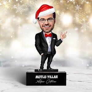 Noel Şapkalı Adam Yılbaşı Karikatürlü Biblo - Thumbnail