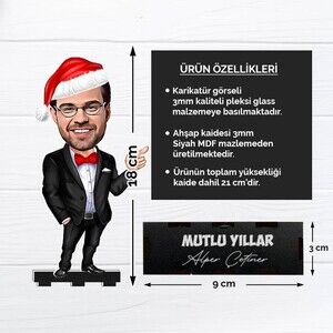 Noel Şapkalı Adam Yılbaşı Karikatürlü Biblo - Thumbnail