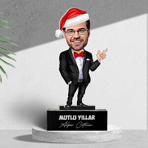 Noel Şapkalı Adam Yılbaşı Karikatürlü Biblo - Thumbnail