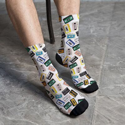 Nostaljik Kaset Tasarımlı Erkek Çorabı - Thumbnail