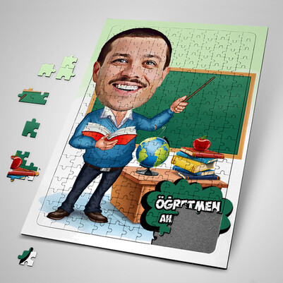  - Öğretmen Karikatürlü Kişiye Özel Puzzle