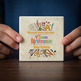  - Öğretmenlere Hediye Taş Bardak Altlığı