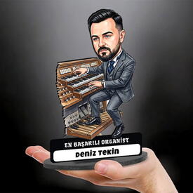 Piyanist Müzisyen Erkek Karikatürlü Kanvas Tablo - Thumbnail